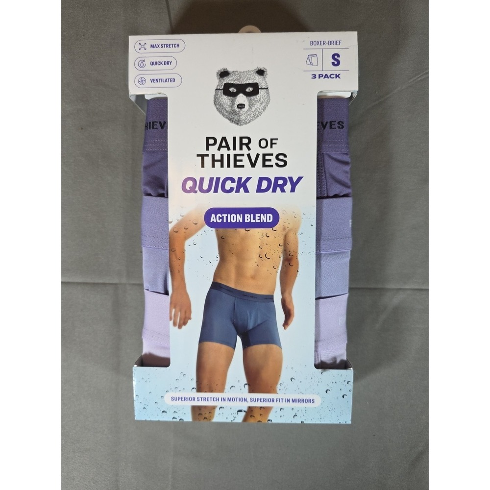 3 Pak Pair of Thieves Mens Small Performance Boxer Brief Quick Dry Lavendar NWT